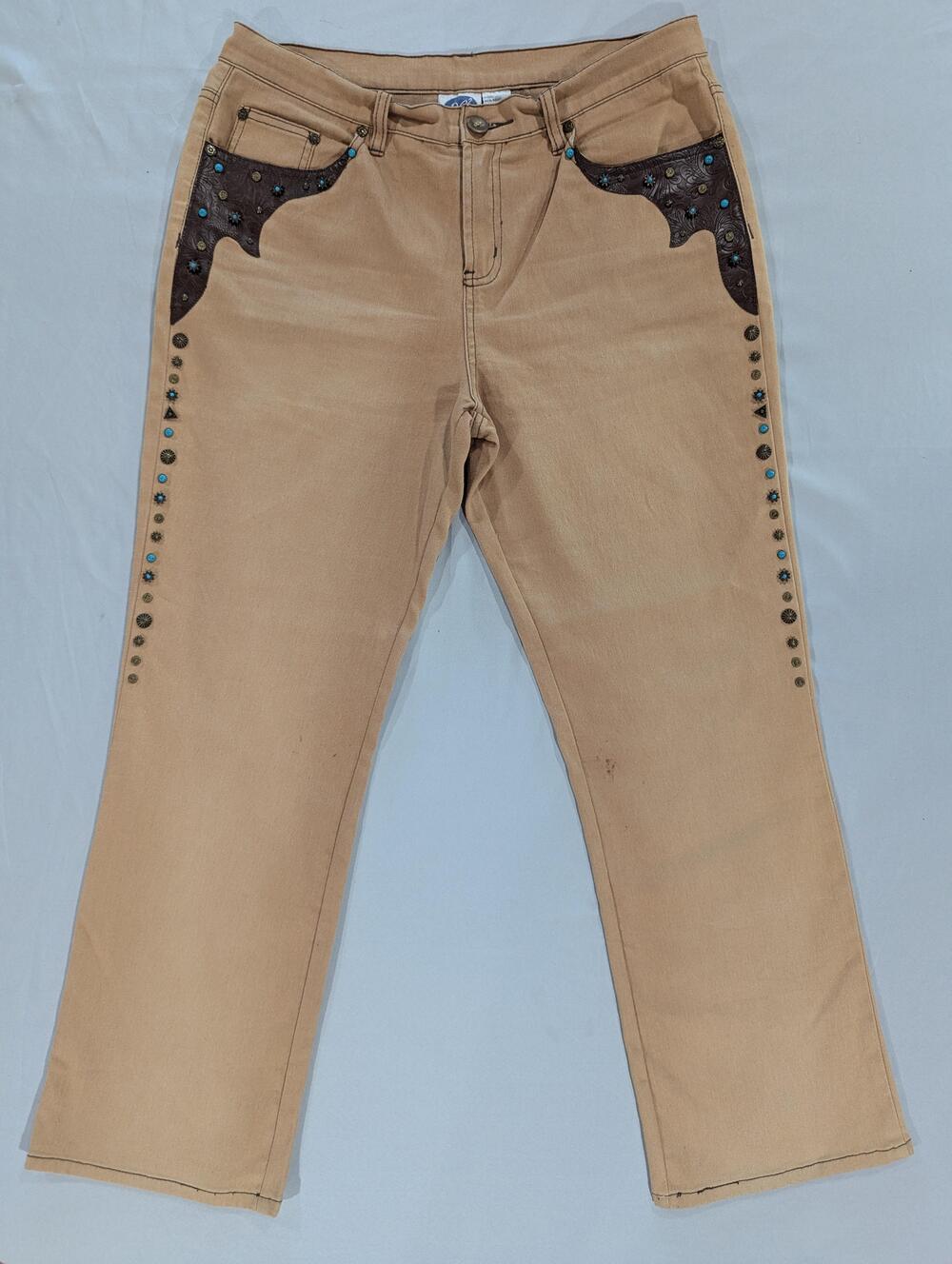 DG2 By Diane Gilman Jeans Womens 12P Petite Beige Straight Studded Western